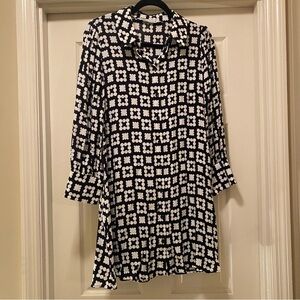 ZARA Black & White Geometric Print Shirt Dress – Medium